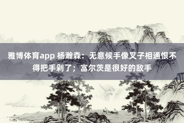 雅博体育app 杨瀚森：无意候手像叉子相通恨不得把手剁了；富尔茨是很好的敌手