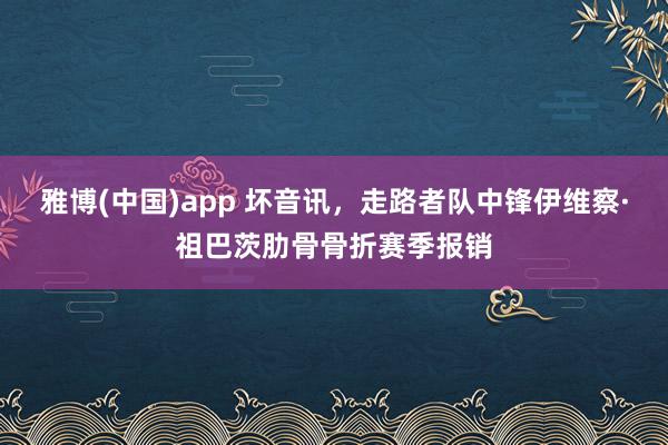 雅博(中国)app 坏音讯，走路者队中锋伊维察·祖巴茨肋骨骨折赛季报销