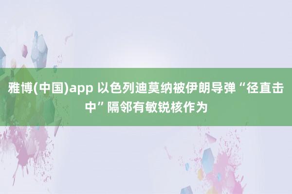 雅博(中国)app 以色列迪莫纳被伊朗导弹“径直击中”　隔邻有敏锐核作为