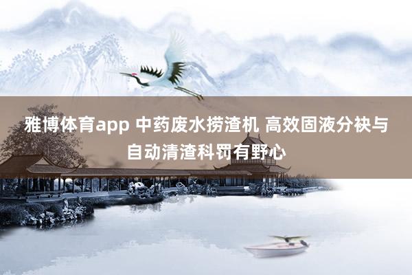 雅博体育app 中药废水捞渣机 高效固液分袂与自动清渣科罚有野心