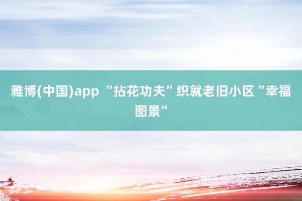 雅博(中国)app “拈花功夫”织就老旧小区“幸福图景”