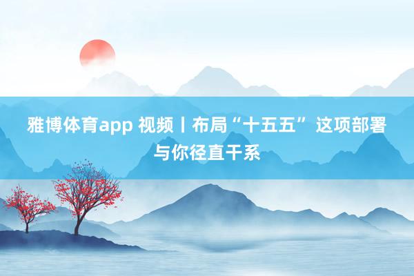 雅博体育app 视频丨布局“十五五” 这项部署与你径直干系