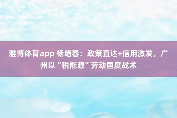 雅博体育app 杨绪春：政策直达+信用激发，广州以“税能源”劳动国度战术