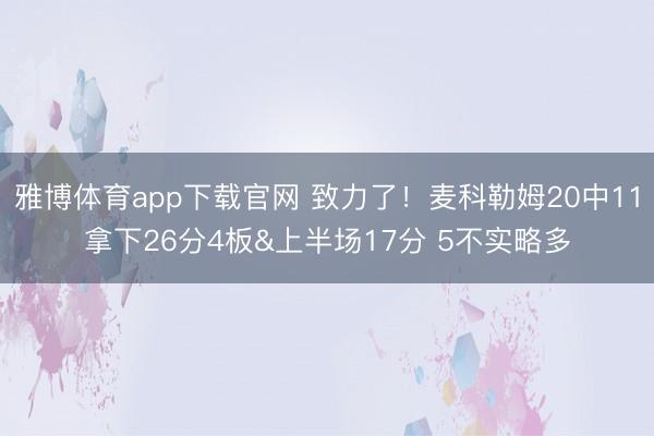 雅博体育app下载官网 致力了！麦科勒姆20中11拿下26分4板&上半场17分 5不实略多