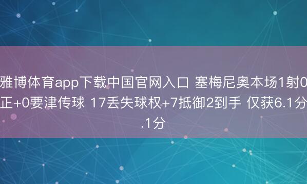 雅博体育app下载中国官网入口 塞梅尼奥本场1射0正+0要津传球 17丢失球权+7抵御2到手 仅获6.1分